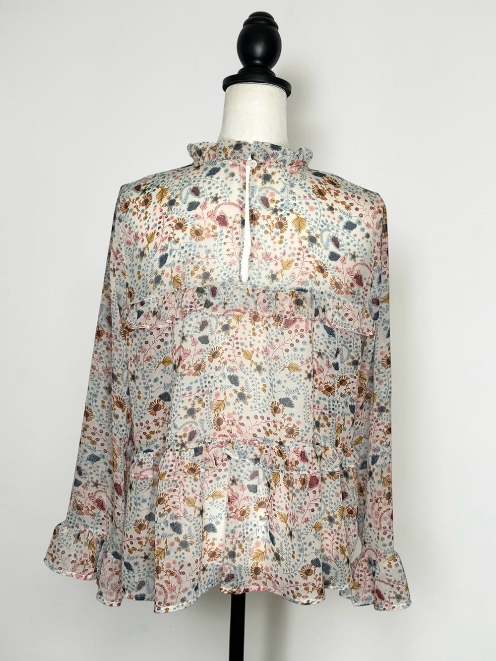 Sundance Celina Tiered Peasant Blouse - Size M - Boho Floral Sheer Ruffle Top - Picture 4 of 12
